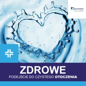 Czyste powietrze, dezynfekcja, serce z wody, znak graficzy programu "Czyste Gabinety", ZOZ Gastromed Lublin, Grupa Scanmed