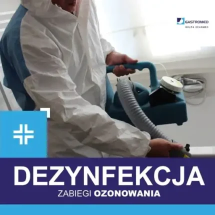 Dezynfekcja - zabiegi ozonowania, Gastromed, Scanmed, mężczyzna z oczyszczaczem powietrza