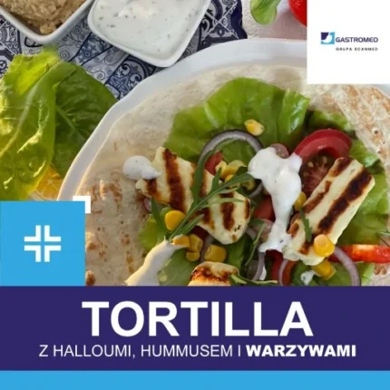 Tortilla z halloumi, hummusem i warzywami, ZOZ Gastromed, Grupa Scanmed, zdjęcie potrawy