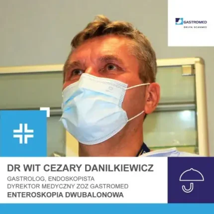 Gastromed, Scanmed, dr Wit Cezary Danilkiewicz, zdjęcie lekarza w maseczce podczas zabiegu