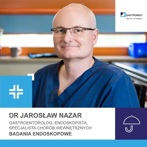 ZOZ Gastromed, Grupa Scanmed, dr Jarosław Nazar, badanie endoskopowe, zdjęcie specjalisty w gabinecie