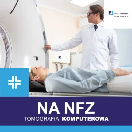 Gastromed, Scanmed, tomografia komputerowa, NFZ, zdjęcie tomografu, technik oraz pacjentka