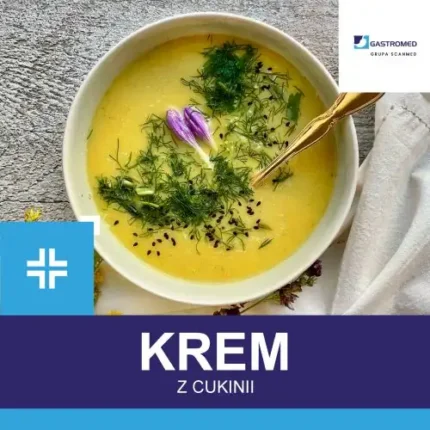 Przepis - krem z cukinii, Gastromed, Grupa Scanmed, zdjęcie potrawy w misce z łyżką