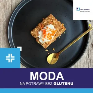 Bezglutenowy placek, Gastromed Lublin, Grupa Scanmed, potrawa na czarnym talerzu