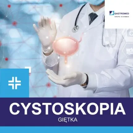 Cystoskopia giętka, Gastromed, Grupa Scanmed, na zdjęciu: sylwetka lekarza i model pęcherza
