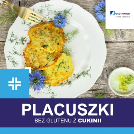 Placuszki bez glutenu z cukinii, Gastromed Lublin, Grupa Scanmed, 3 placuszki na talerzu