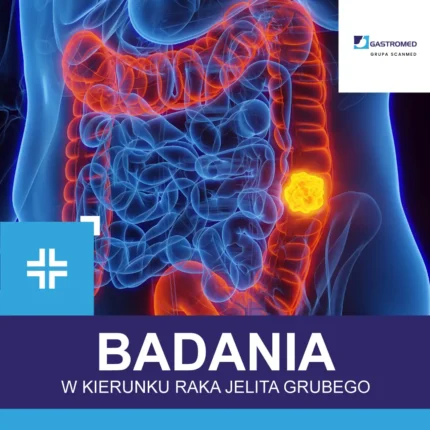 Program badań przesiewowych, na zdjęciu schemat człowieka, jelita, Gastromed, Scanmed