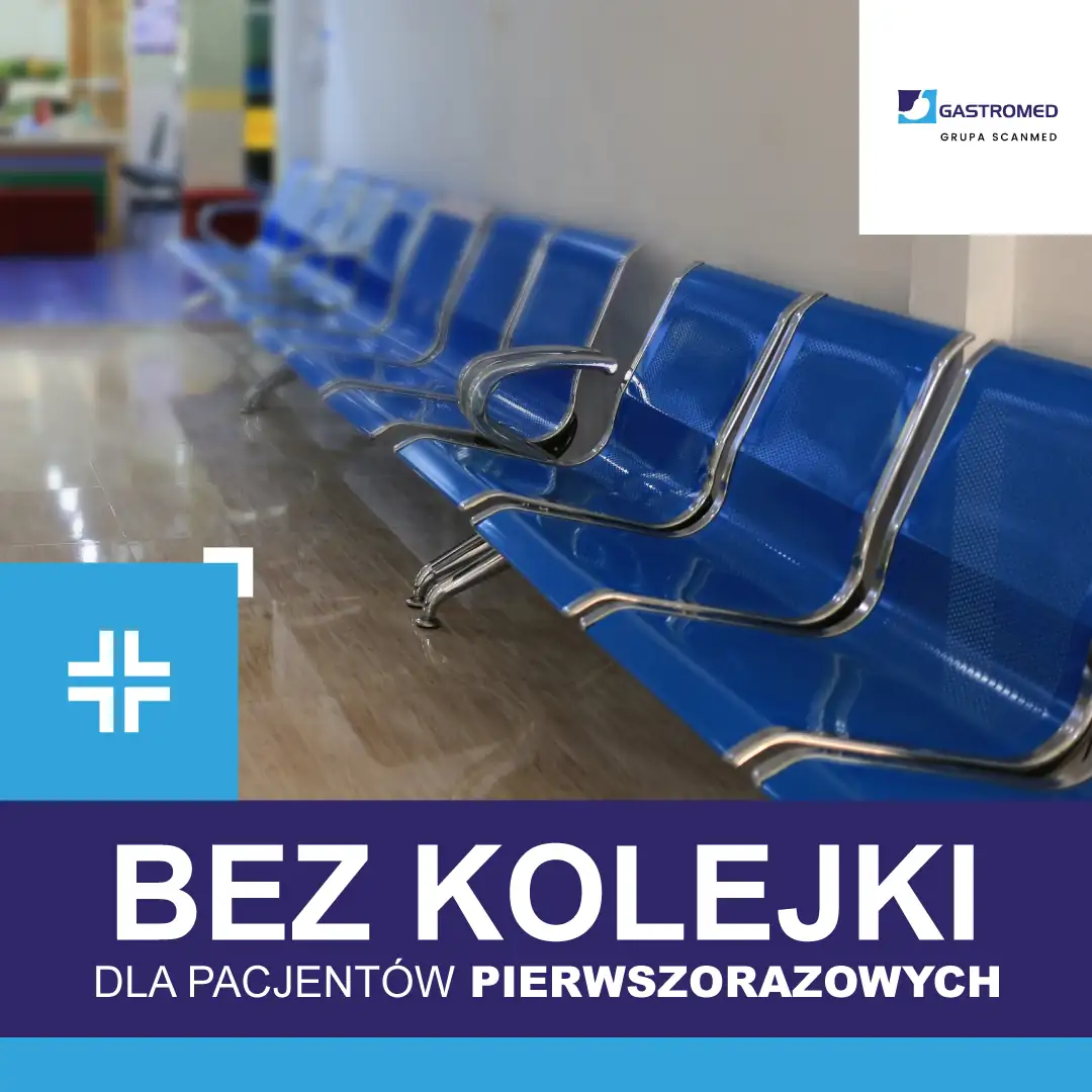 Bez kolejki dla pacjentów pierwszorazowych, na zdjęciu pusta poczekalnia. Scanmed. Gastromed Lublin